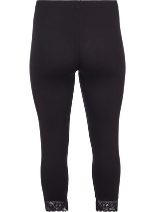 Basic 3/4 leggings with lace trim, Black, Packshot image number 1