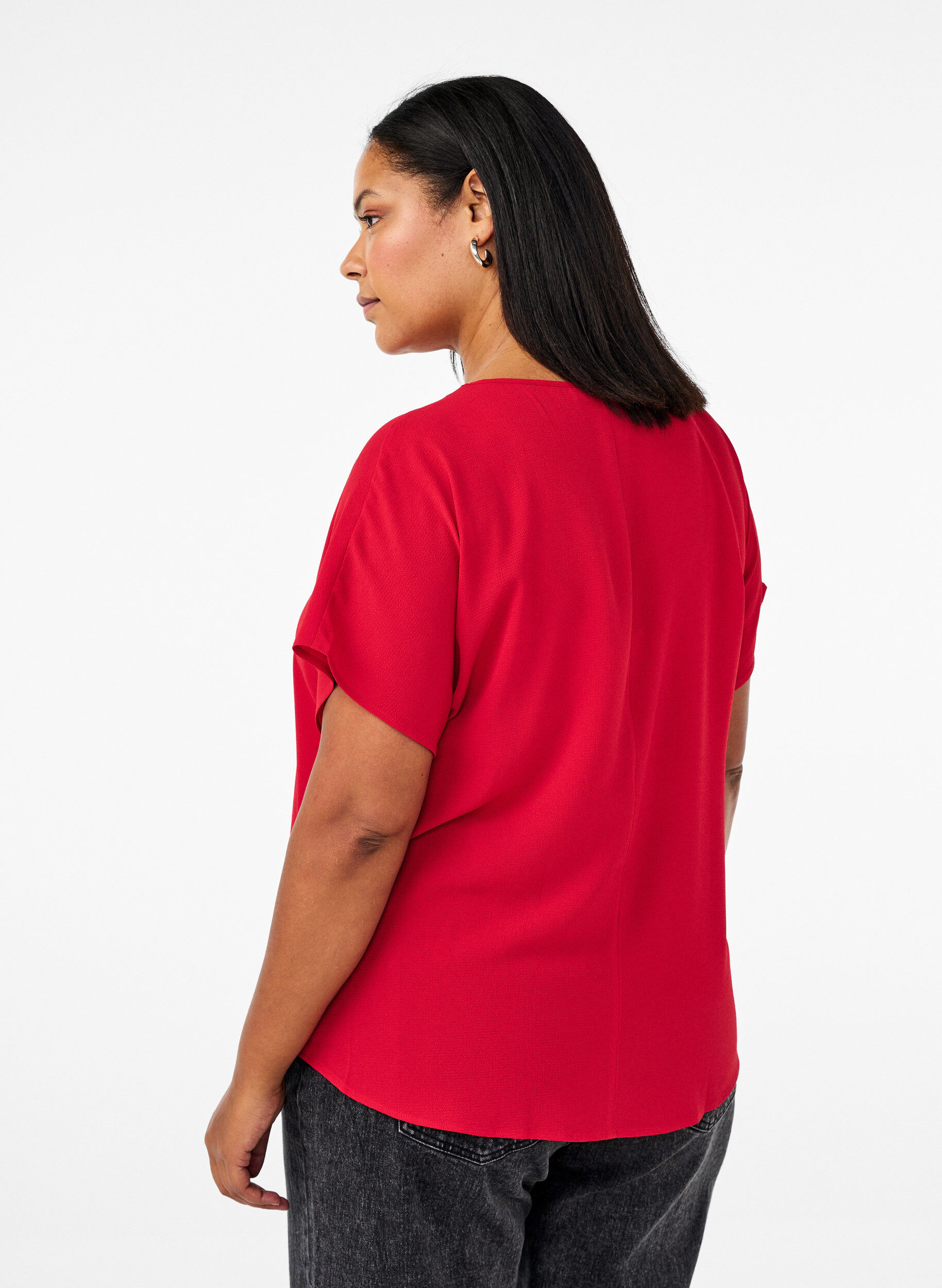 Zizzifashion Blouse with short sleeves and a round neckline, Red, Model image number 2