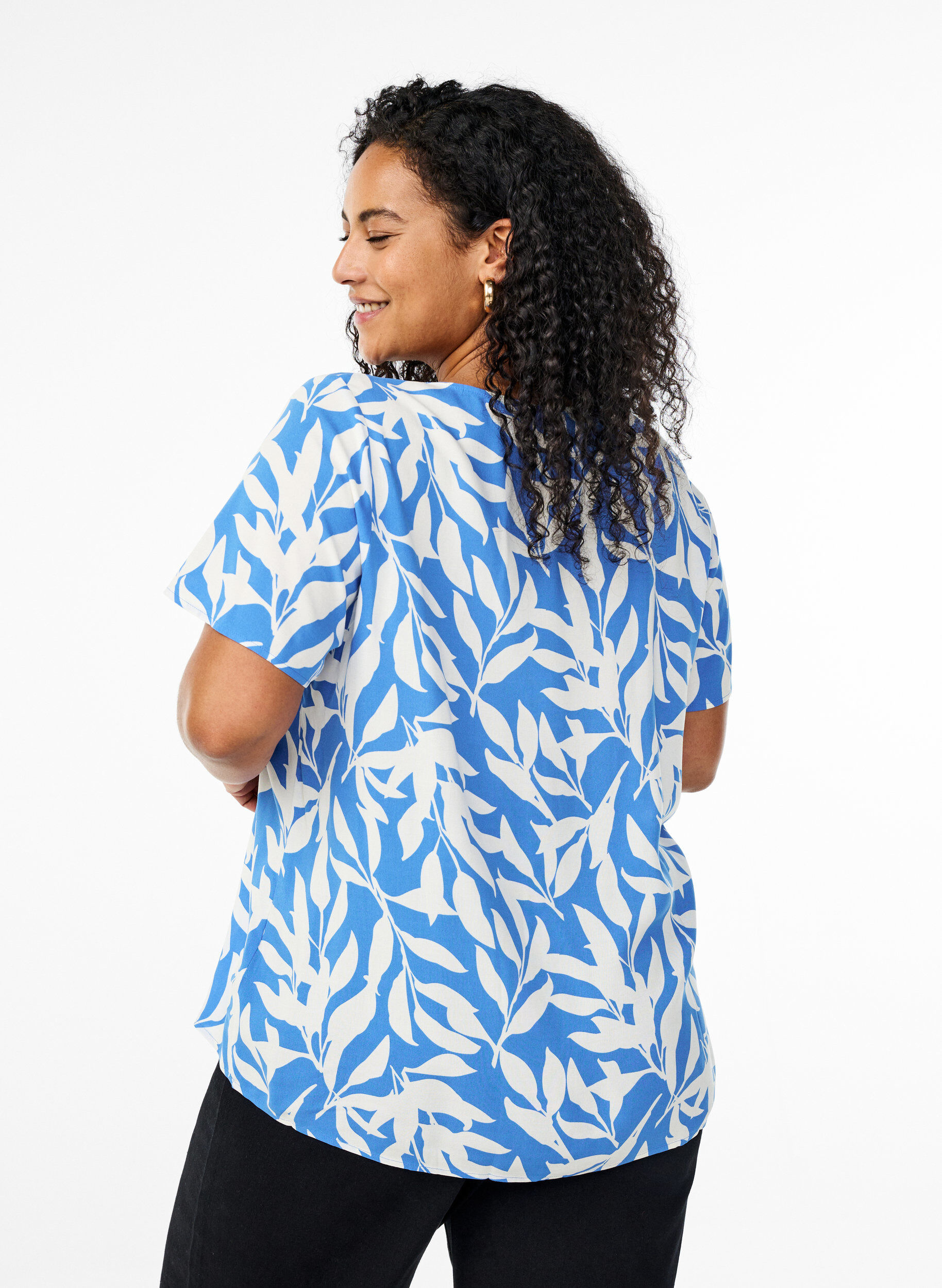Zizzifashion FLASH - Short sleeve viscose blouse with print, Blue, Model image number 2