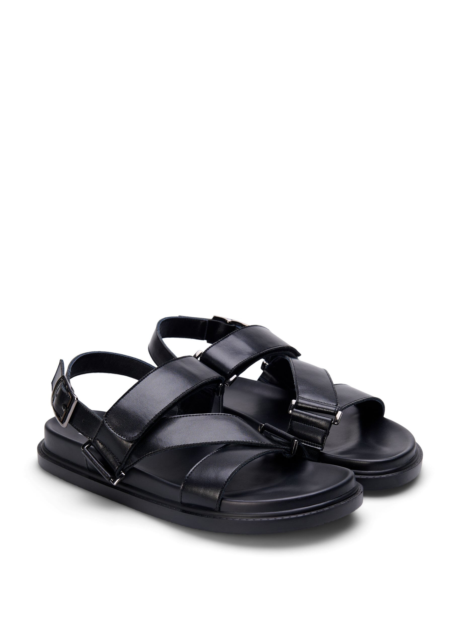 Zizzifashion Wide fit - Leather sandal with adjustable straps, Black, Packshot image number 1