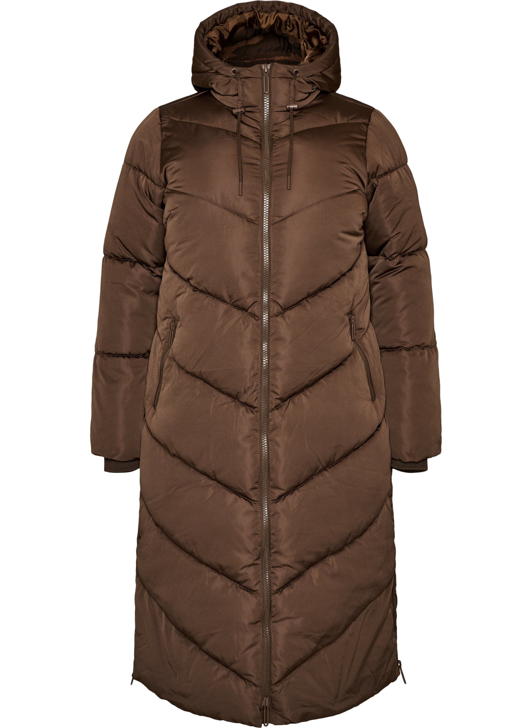 ZizzifashionLong puffer coat with hood and pockets, Brown, Packshot image number 0