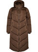 Long puffer coat with hood and pockets, Brown, Packshot image number 0