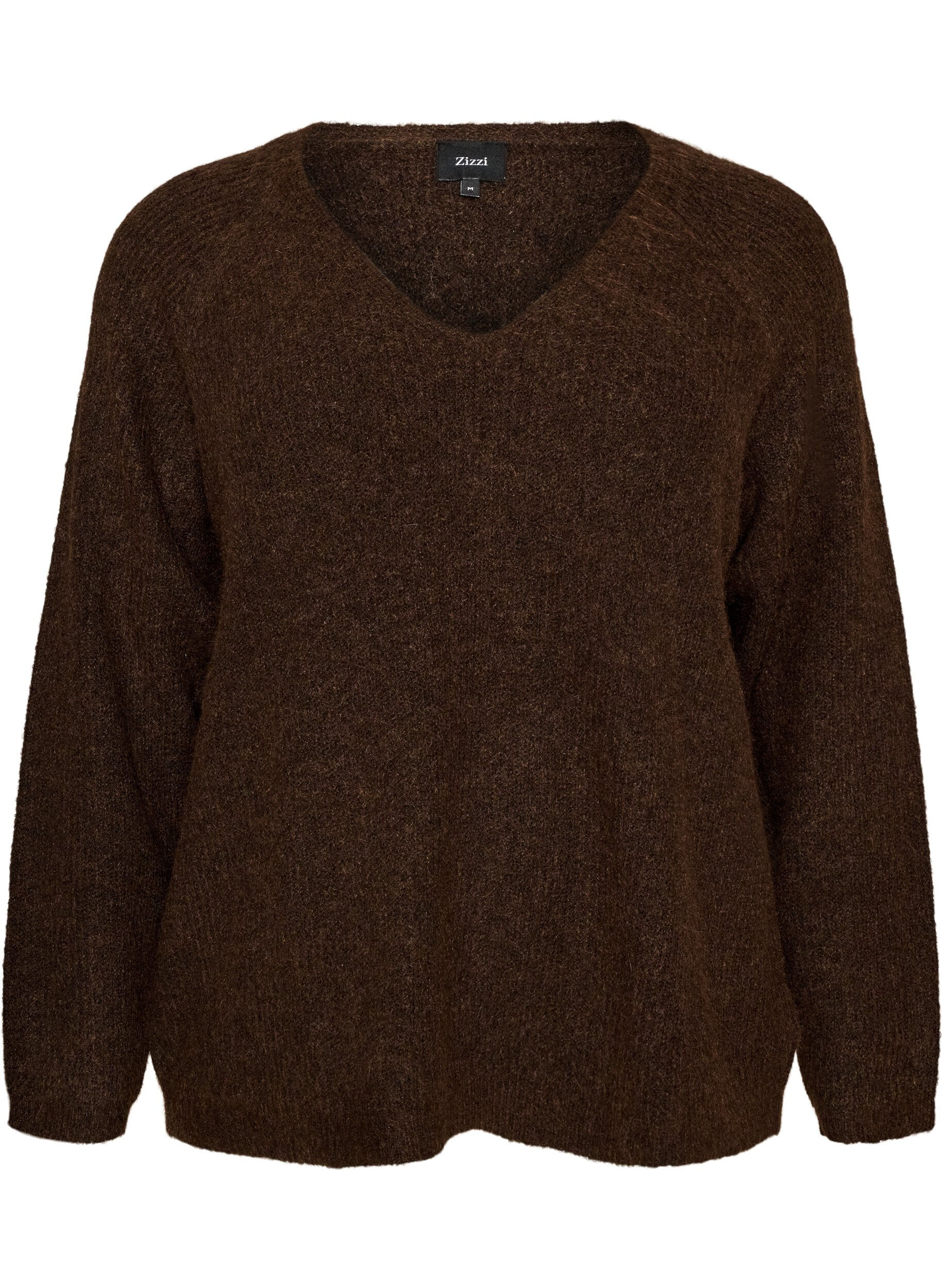ZizzifashionKnitted blouse with V-neck and raglan sleeves, Brown, Packshot image number 0