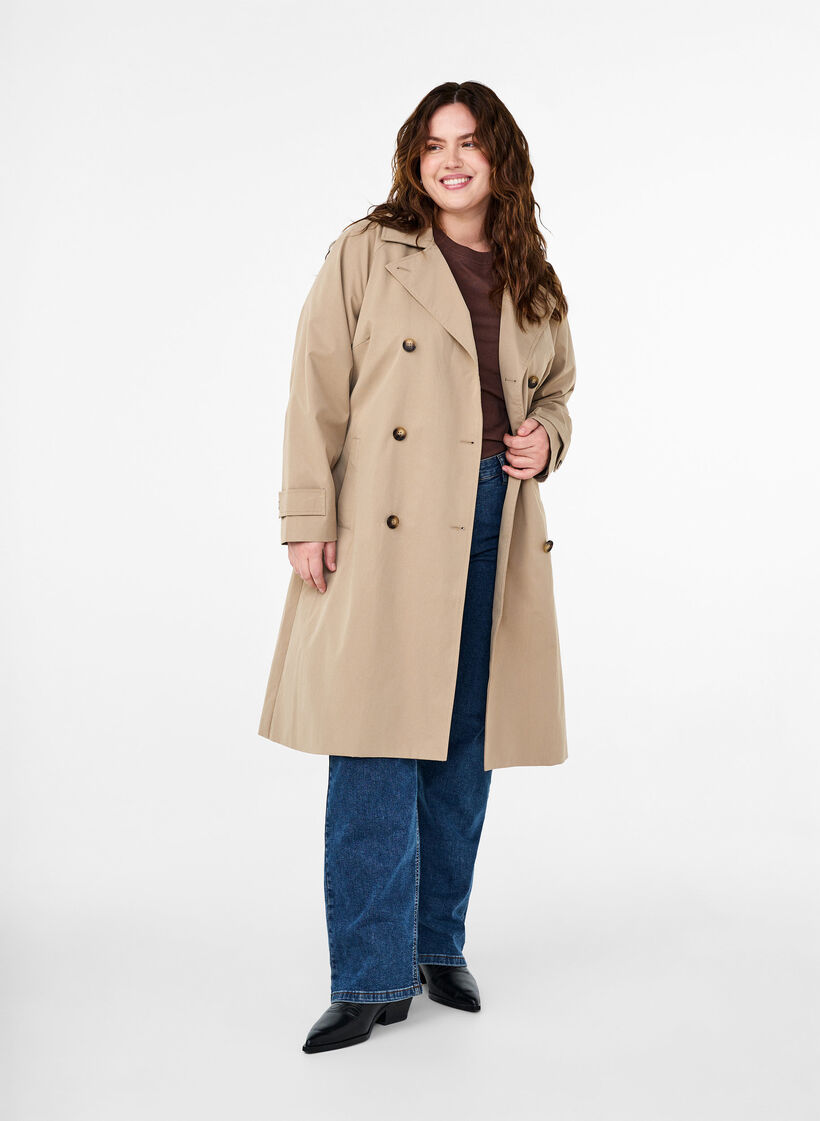 Classic long trench coat with belt, Chinchilla, Model image number 3