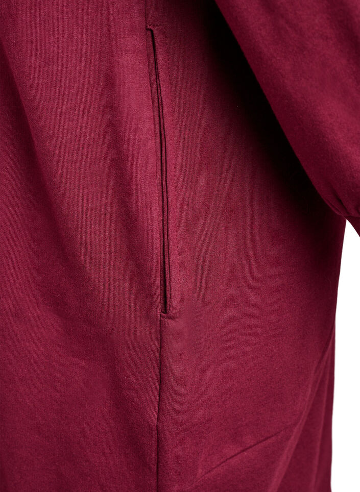 Long cotton sweat cardigan with hood, Dark Bordeaux, Packshot image number 3