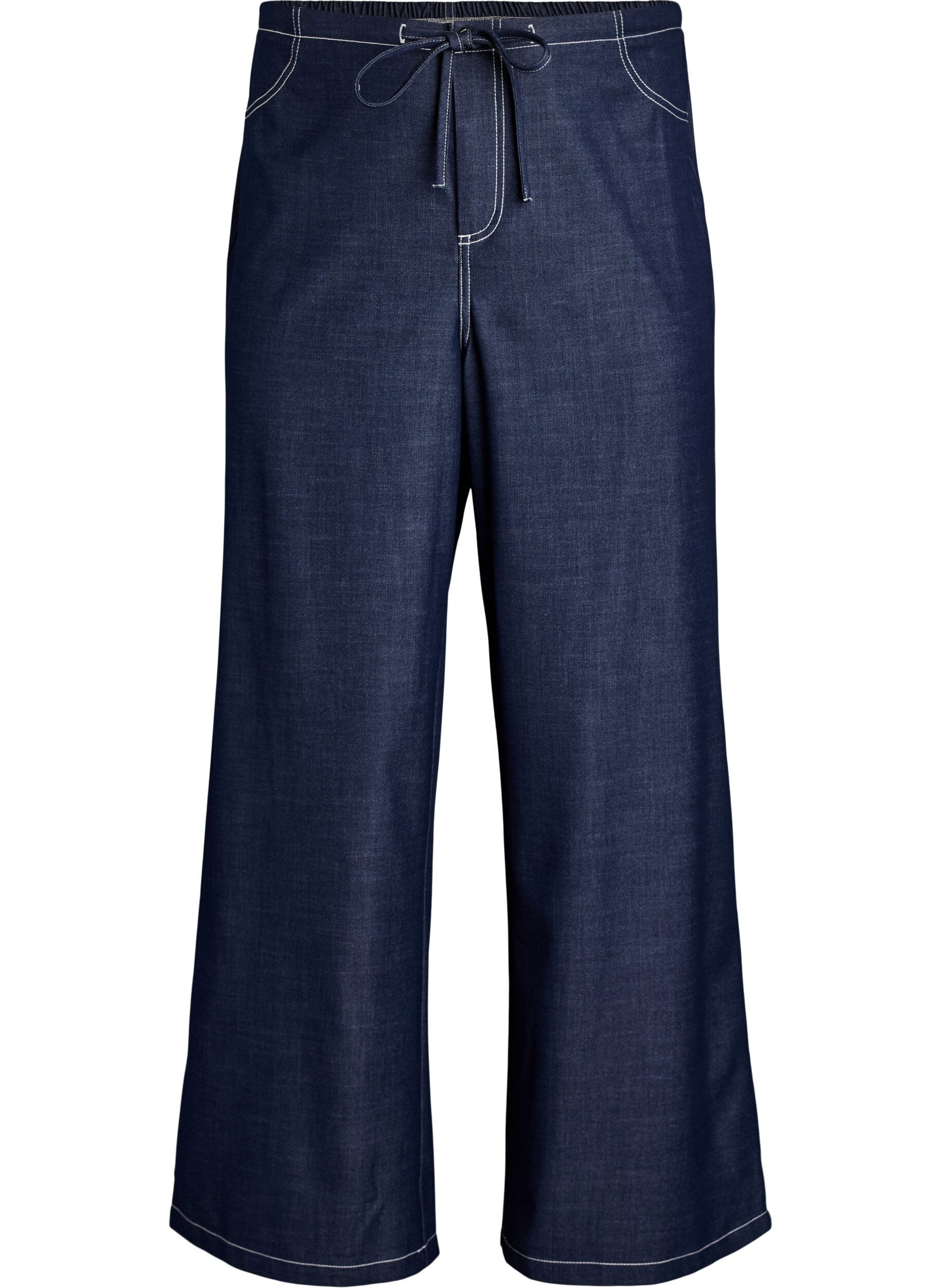 Denim-look trousers with contrast stitching