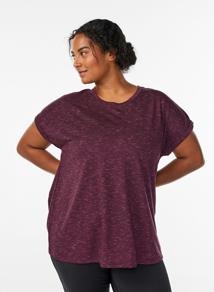 Loose workout t-shirt with short sleeves, Dark Bordeaux, Model image number 0