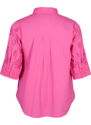 Shirt blouse with embroidery anglaise and 3/4 sleeves, Raspberry Rose, Packshot image number 1