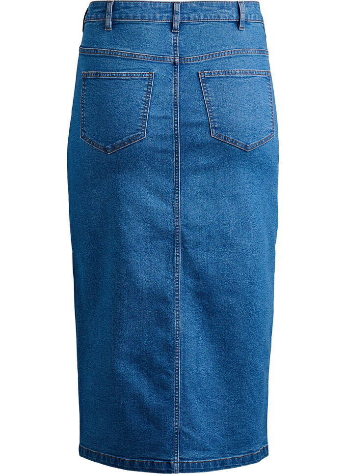 FLASH - Midi denim skirt with a front slit, Blue, Packshot image number 1