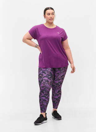 Cropped gym leggings with print, Multi Purple, Model image number 0