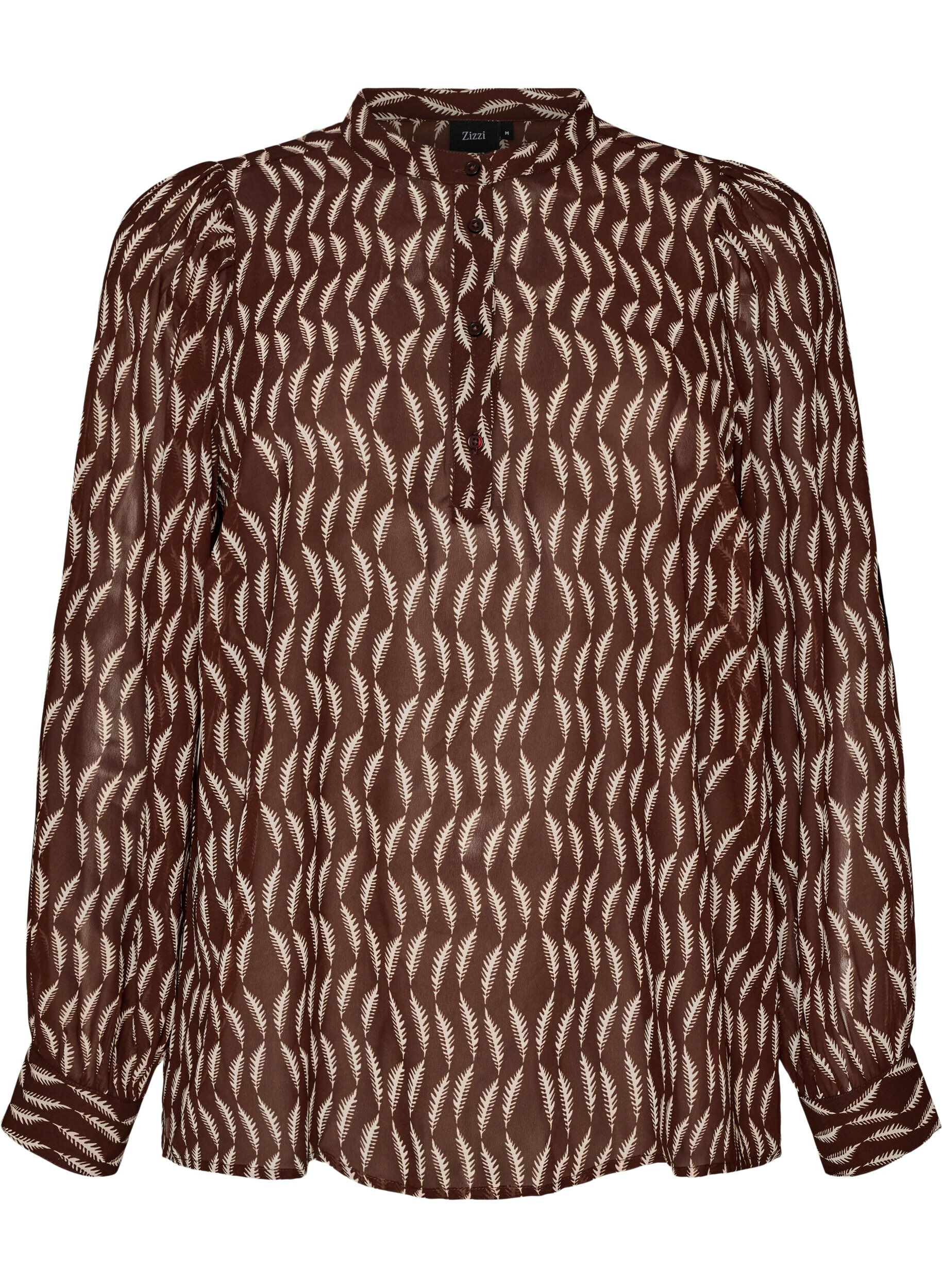 ZizzifashionBlouse with all-over print and short button placket, Brown, Packshot image number 0