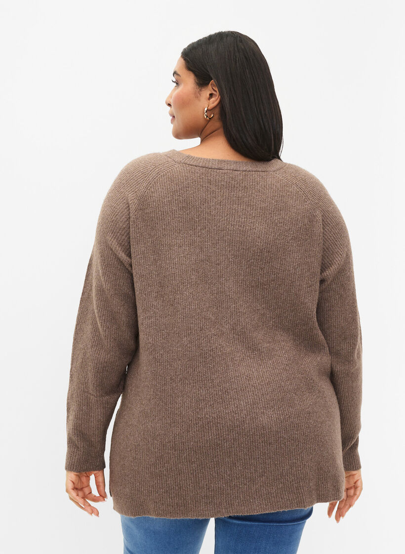 Melange pullover with side slit, Walnut/White Mel., Model image number 1