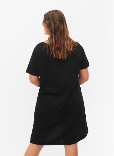 Organic cotton nightdress with V-neck , Black W. Yesterday, Model image number 1