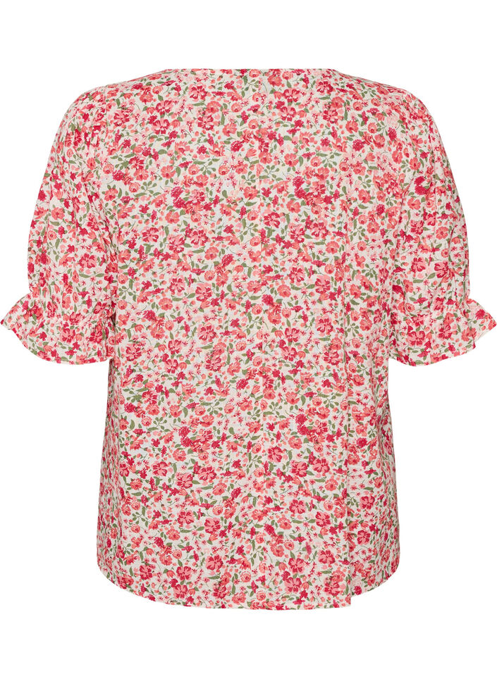 Cotton blouse with a square neckline, Red, Packshot image number 1
