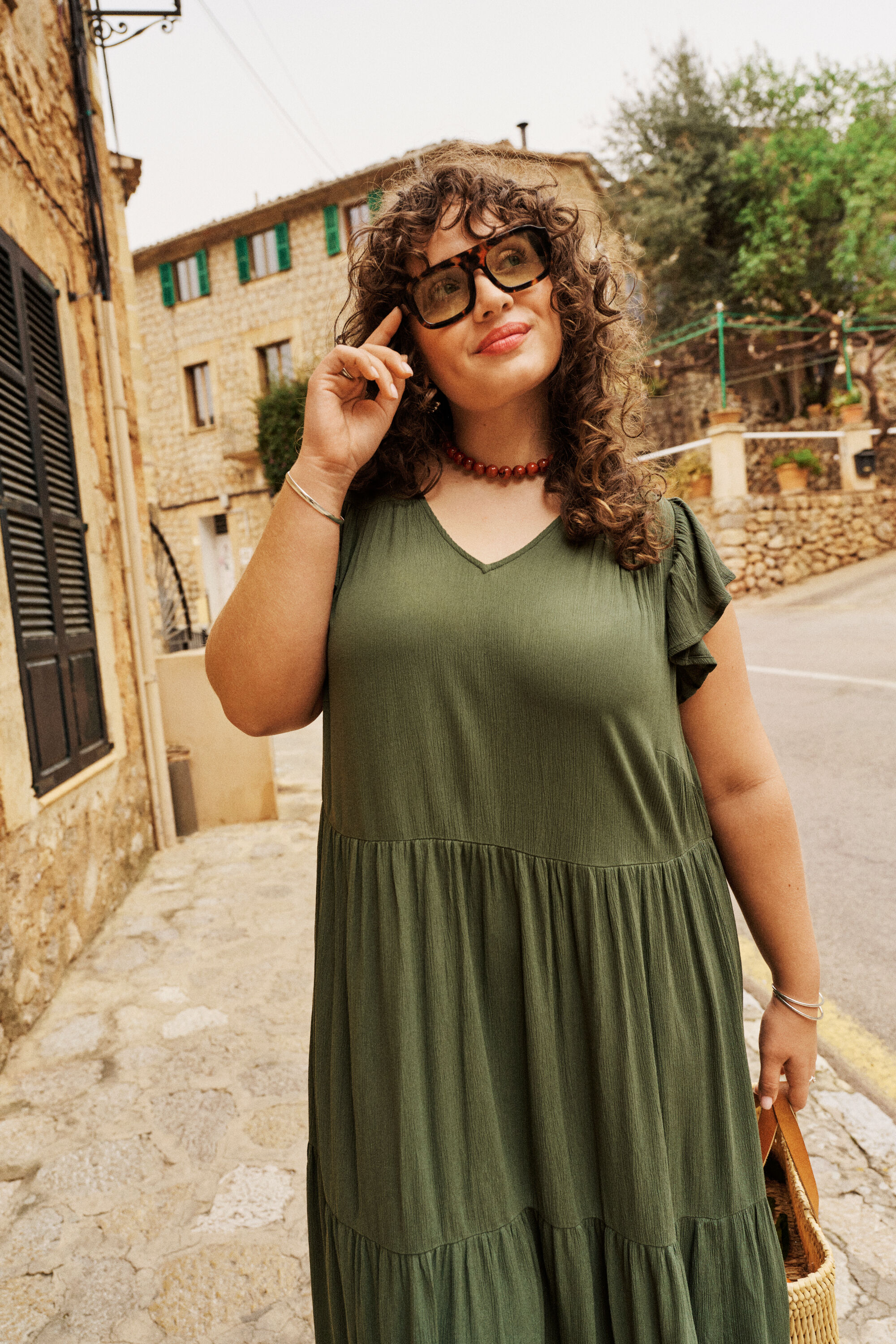 ZizzifashionOlive green bohemian style with warmth, , Model