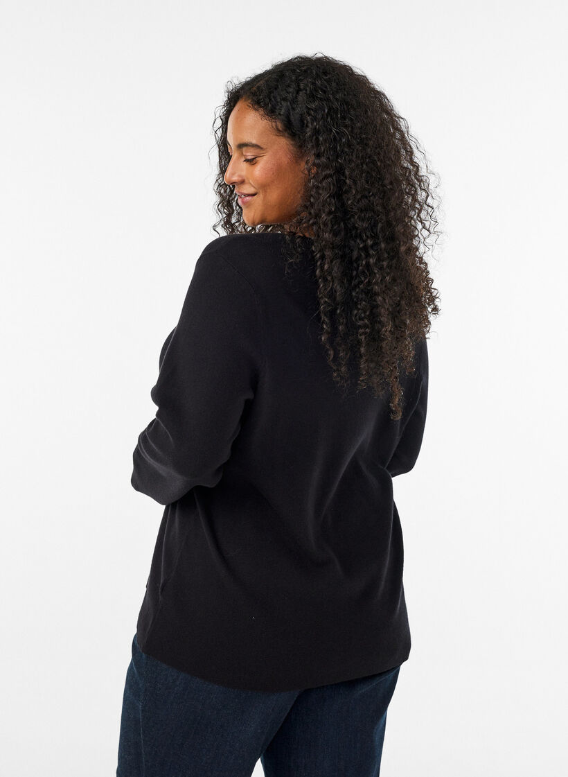 Fine-knit cardigan with fabric-covered buttons, Black, Model image number 2