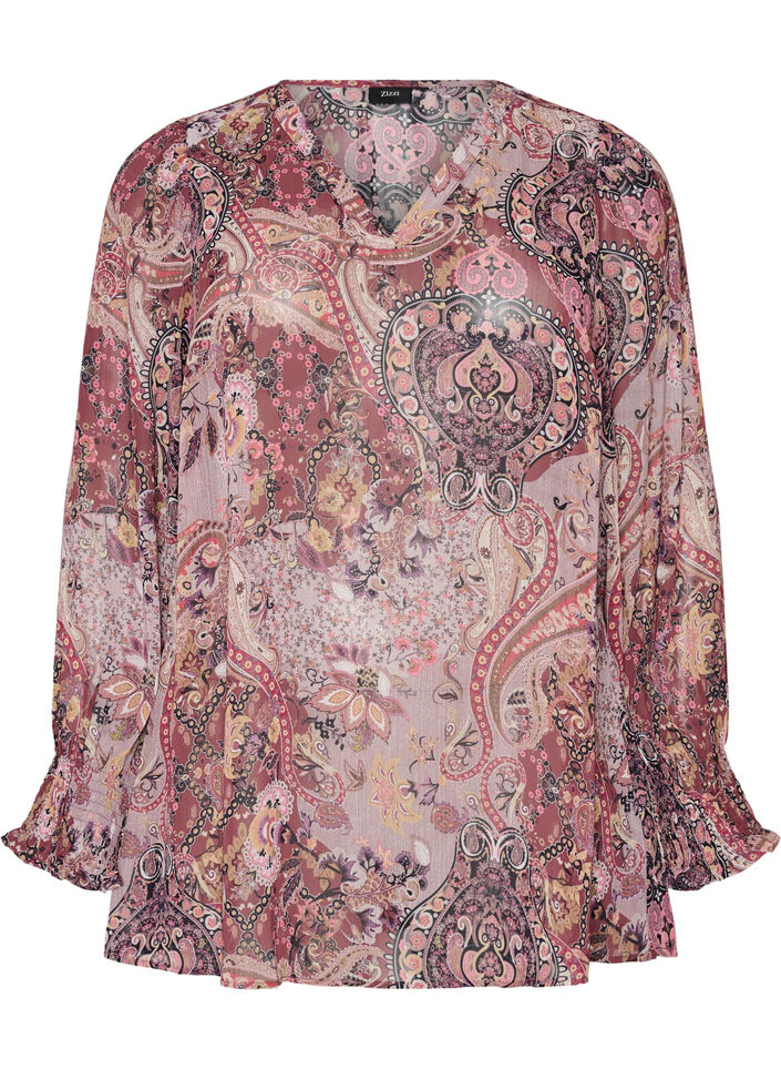 Tunic with paisley print and smocked cuffs, Rose, Packshot image number 0