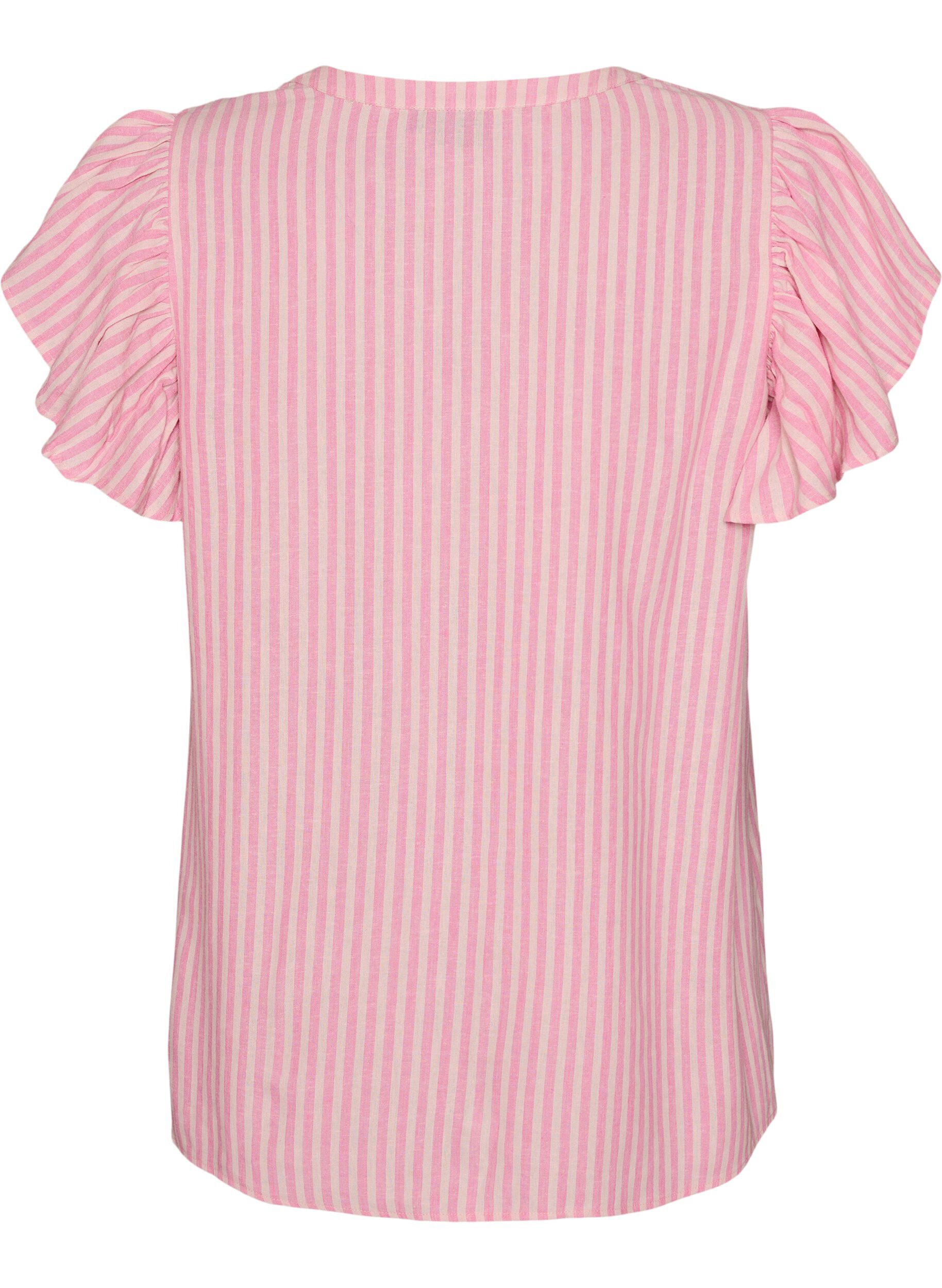 ZizzifashionViscose and linen blouse with ruffle sleeves, Pink, Packshot image number 1
