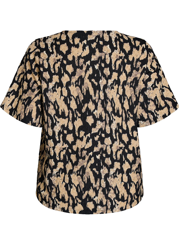 Short-sleeved blouse with pattern, Black, Packshot image number 1