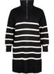 Striped knit dress with high collar and zipper, Black w. Birch, Packshot image number 0