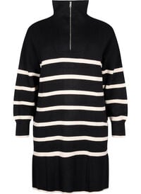 Striped knit dress with high collar and zipper