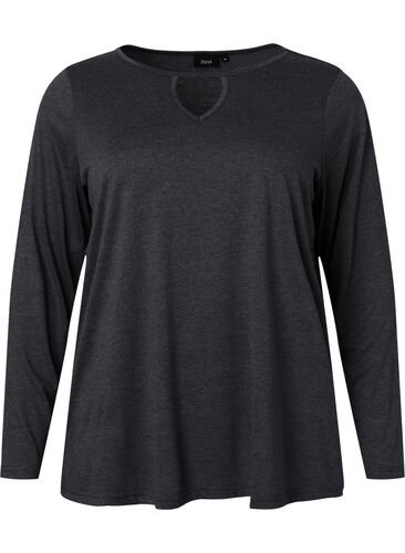 Melange blouse with long sleeves, Black Mel. , Packshot image number 0