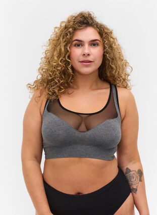 Soft bra with mesh, Grey Melange, Model image number 0