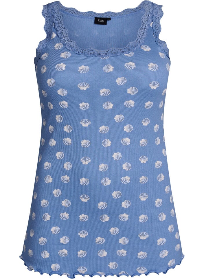 Top with print and lace edge, Blue, Packshot image number 0
