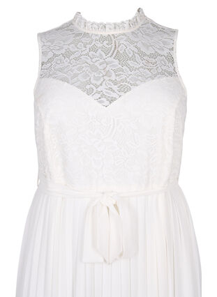 Sleeveless dress with lace and pleats, Bright White, Packshot image number 2