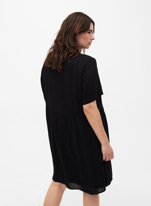 A-line viscose dress with short sleeves, Black, Model image number 1
