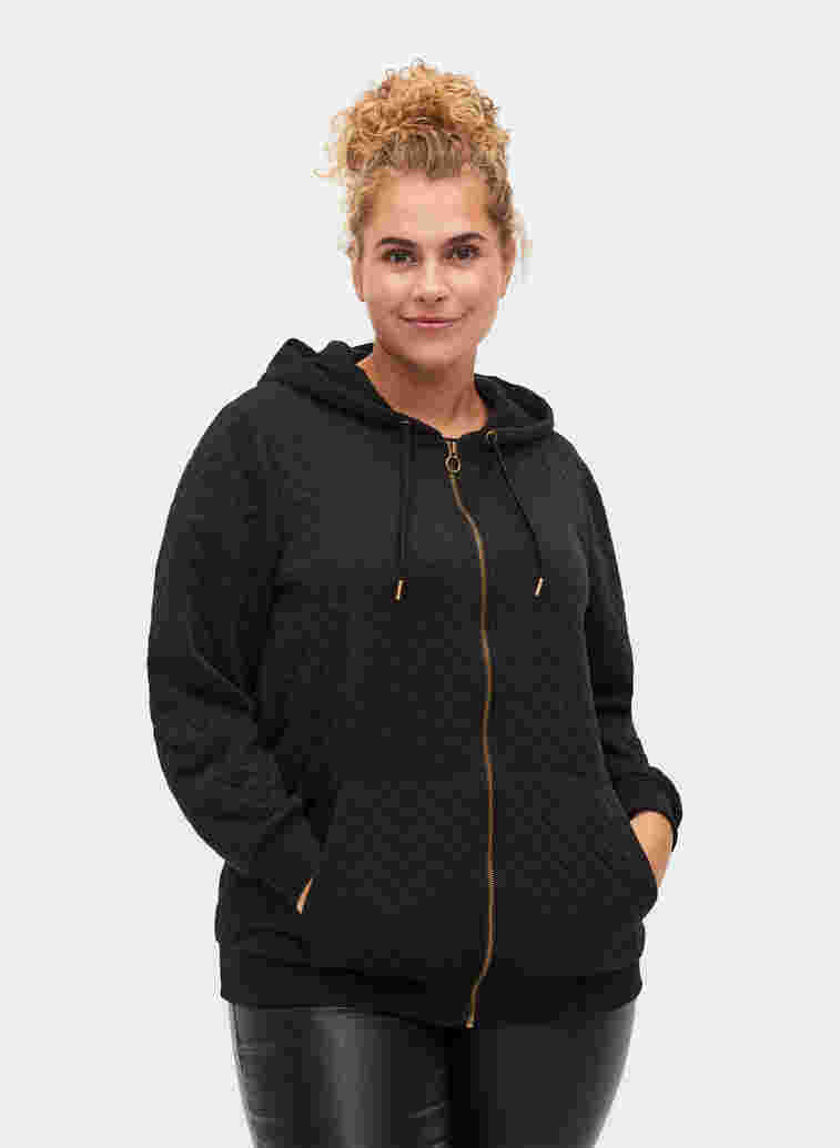 Zipped hoodie with quilted pattern, Black, Model