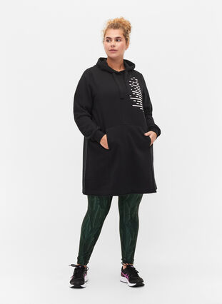 Long sweatshirt with hood and pockets, Black, Model image number 2