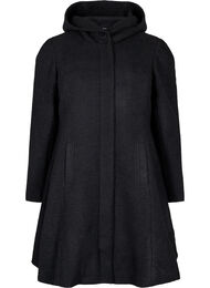 A-line coat with hood, Black, Packshot
