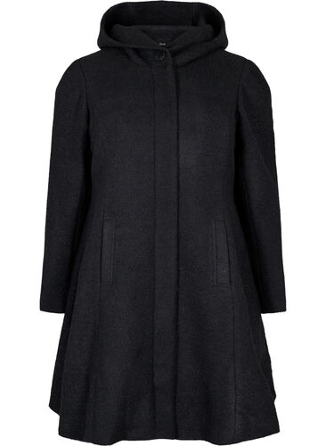 A-line coat with hood, Black, Packshot image number 0