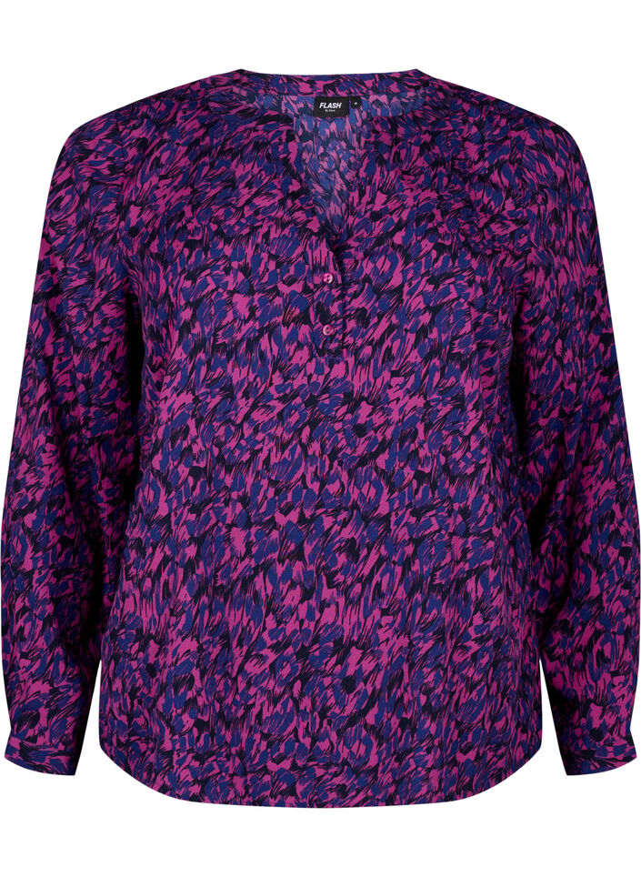 FLASH - Long sleeve blouse with print, Pink Blue AOP, Packshot image number 0