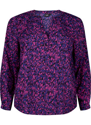 FLASH - Long sleeve blouse with print, Pink Blue AOP, Packshot image number 0