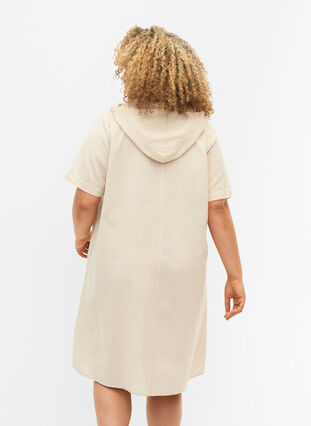 Cotton blend hooded dress with linen, Sandshell, Model image number 1