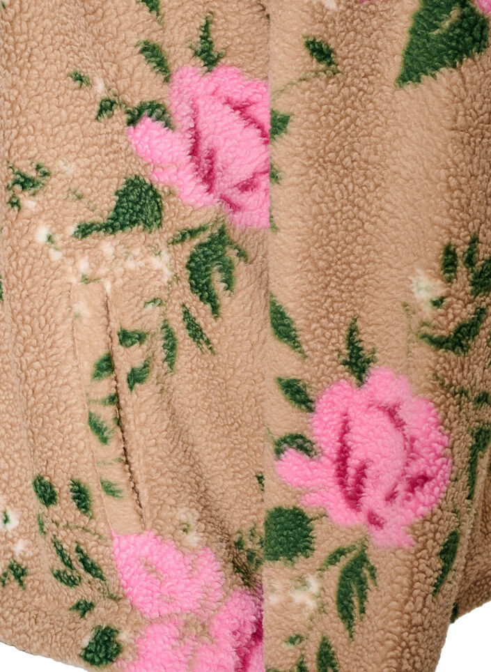 Floral fleece jacket with a high neck and zip, Beige, Packshot image number 3
