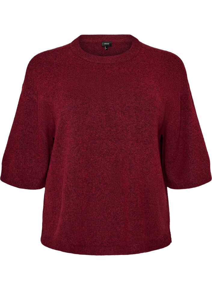 Loose knitted blouse with short sleeves, Red, Packshot image number 0