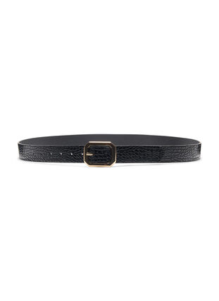 Faux leather belt with croco pattern, Black w. Gold Buckle, Packshot image number 2