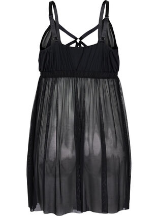 Transparent nightdress with string details, Black, Packshot image number 1