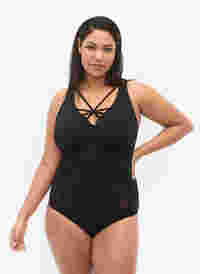 	 Swimsuit with underwire and string detail, Black, Model