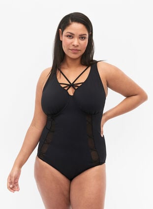	 Swimsuit with underwire and string detail, Black, Model image number 0