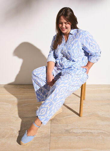 Patterned trousers with linen, Serenity AOP, Image image number 0