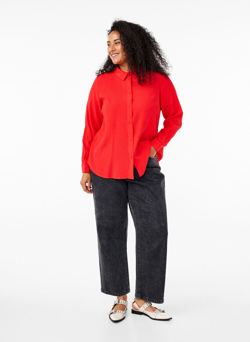 Shirt with a striped texture, Red, Model image number 1