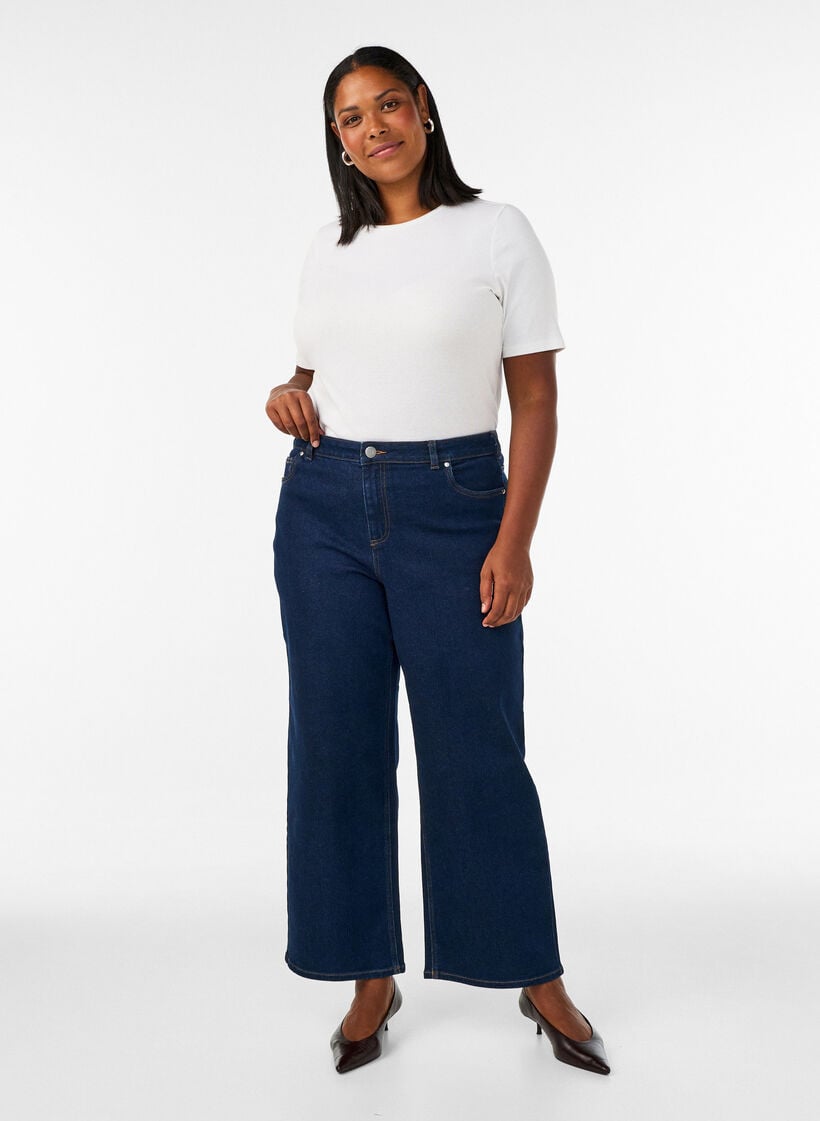 Myra jeans with high waist and wide fit, Blue, Model image number 0