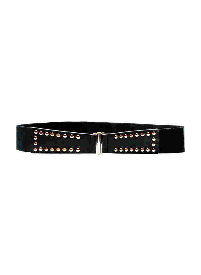 Waist belt with rivets and imitation leather, Black, Packshot image number 0