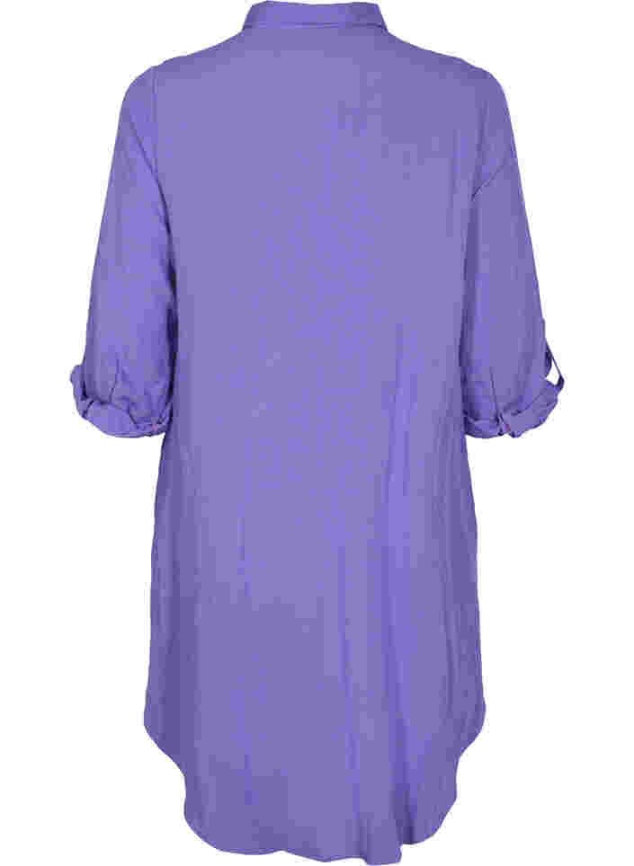 Long solid-coloured viscose shirt with 3/4 sleeves, Passion Flower, Packshot image number 1