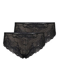 2-pack lace tai panties with regular waist., Black, Packshot