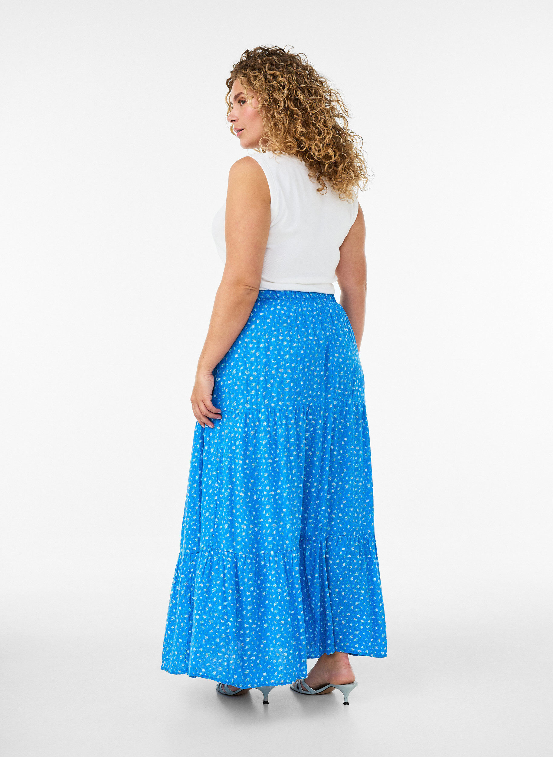 ZizzifashionLong skirt with elasticated waist, Blue, Model image number 1
